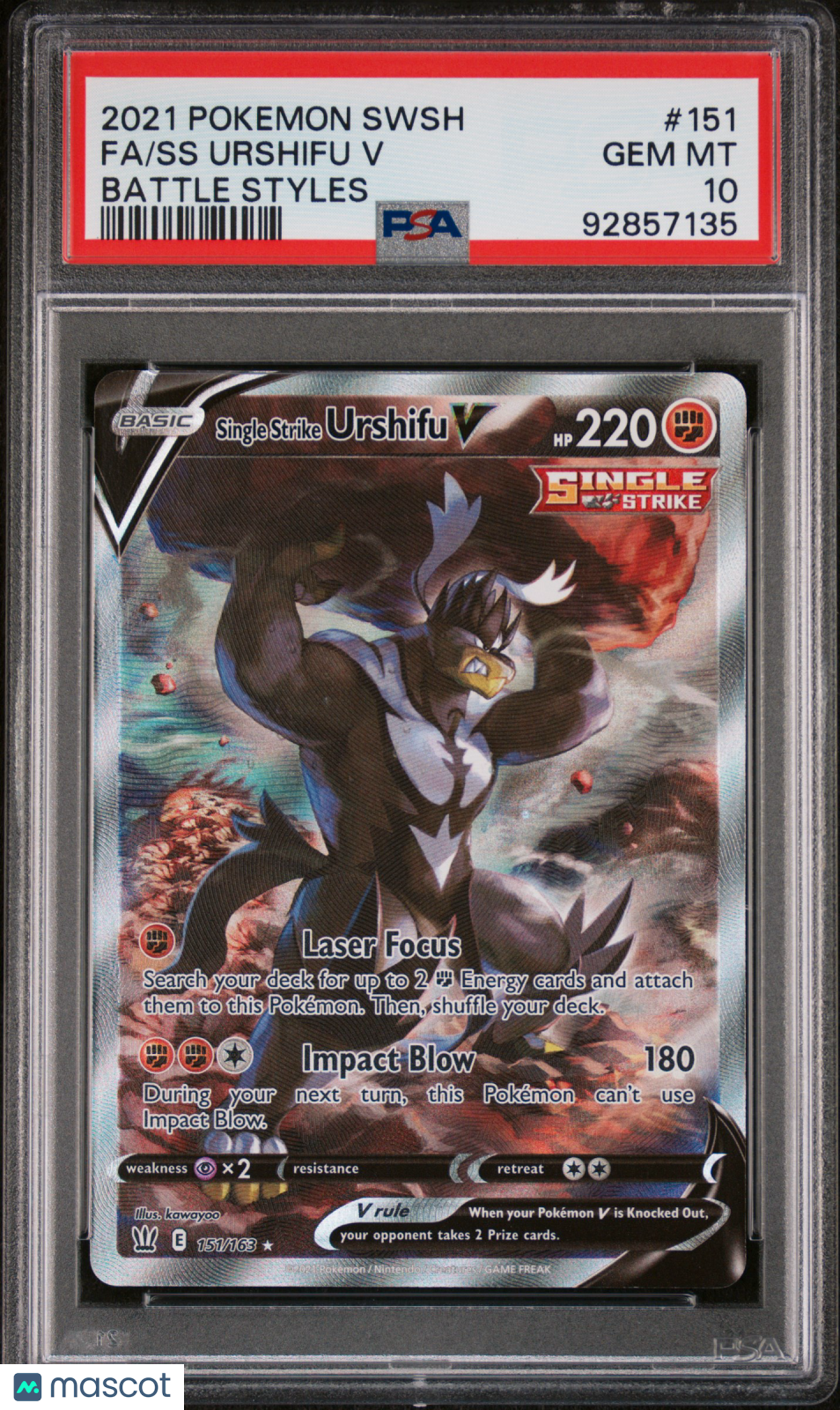2021 Pokemon Sword & Shield Battle Styles Fa/Ss Urshifu V Battle Styles PSA 10