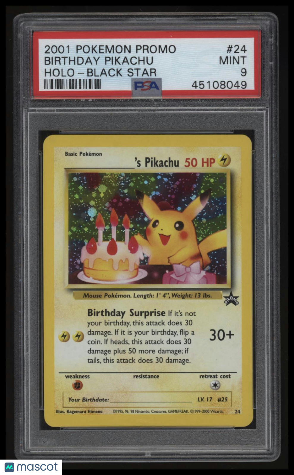2000 Pokemon Promo Black Star Birthday Pikachu-Holo Black Star PSA 9