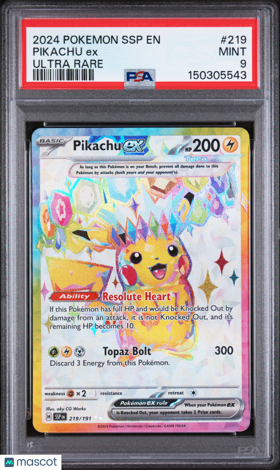 2024 Pokemon Ssp En-Surging Sparks Pikachu Ex Ultra Rare PSA 9
