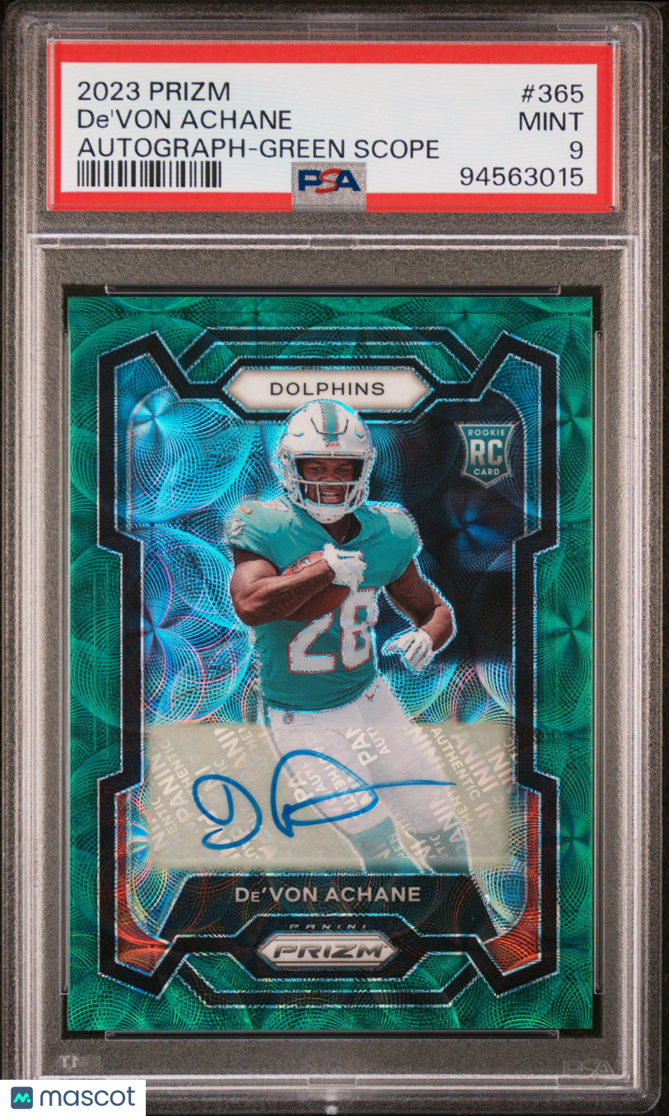2023 Panini Prizm De'Von Achane Autograph-Green Scope PSA 9