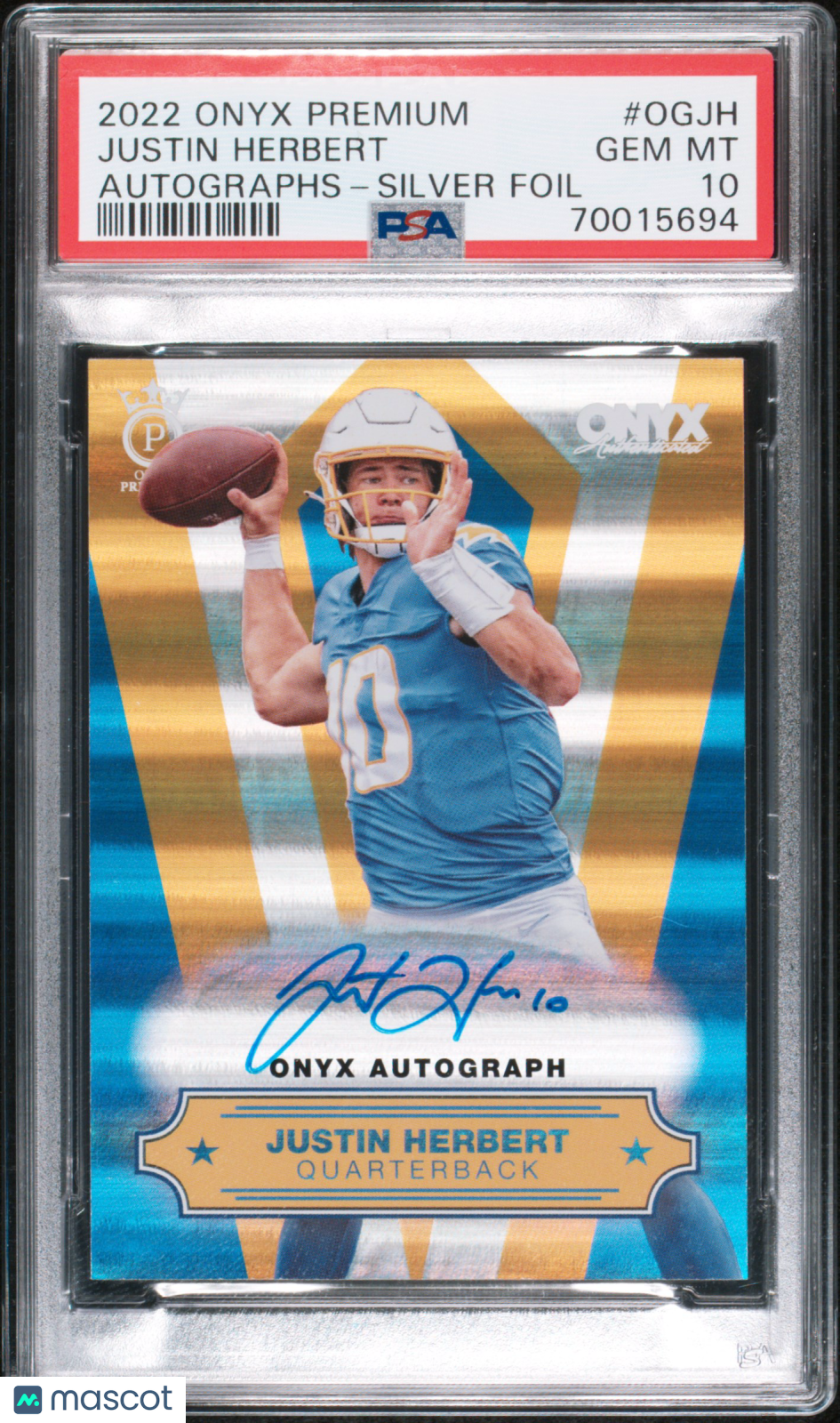 2022 Onyx Premium Autographs Justin Herbert Autographs-Silver Foil PSA 10