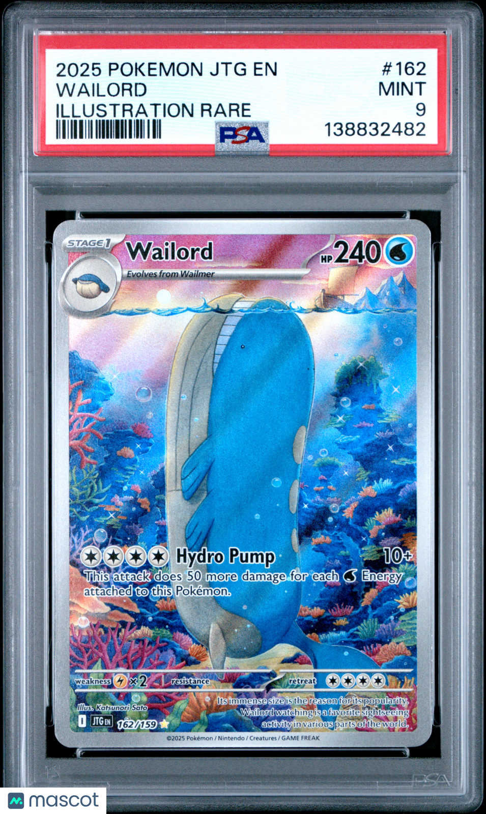 2025 Pokemon Jtg En-Journey Together Wailord Illustration Rare PSA 9