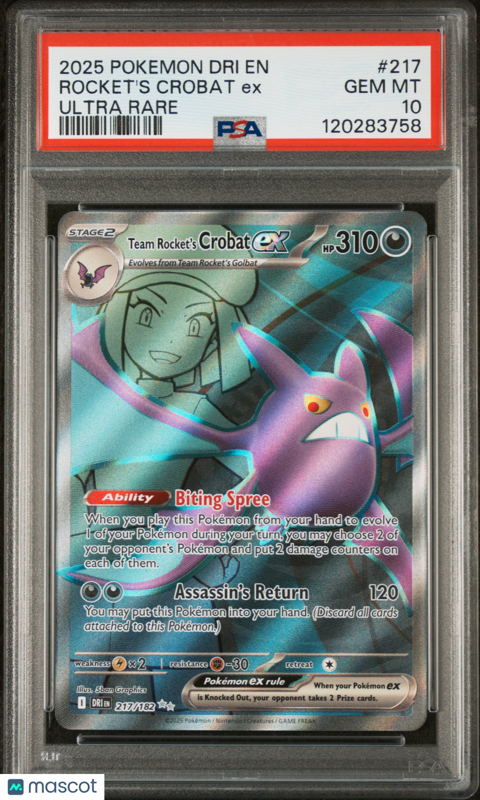 2025 Pokemon Dri En-Destined Rivals Rocket'S Crobat Ex Ultra Rare PSA 10
