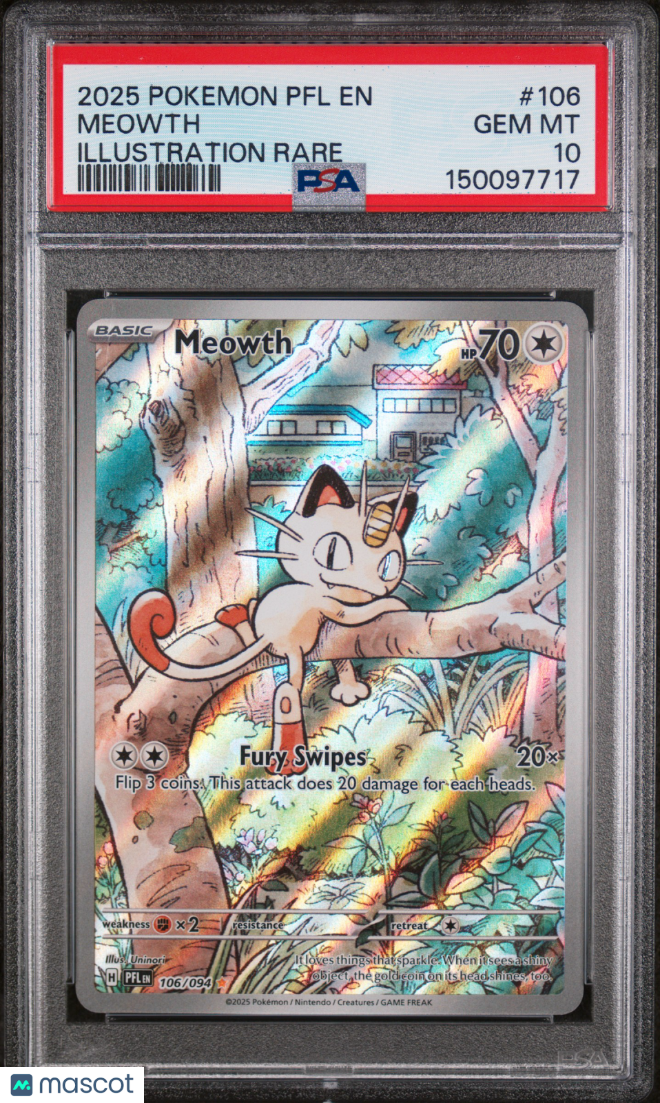 2025 Pokemon Pfl En-Phantasmal Flames Meowth Illustration Rare PSA 10