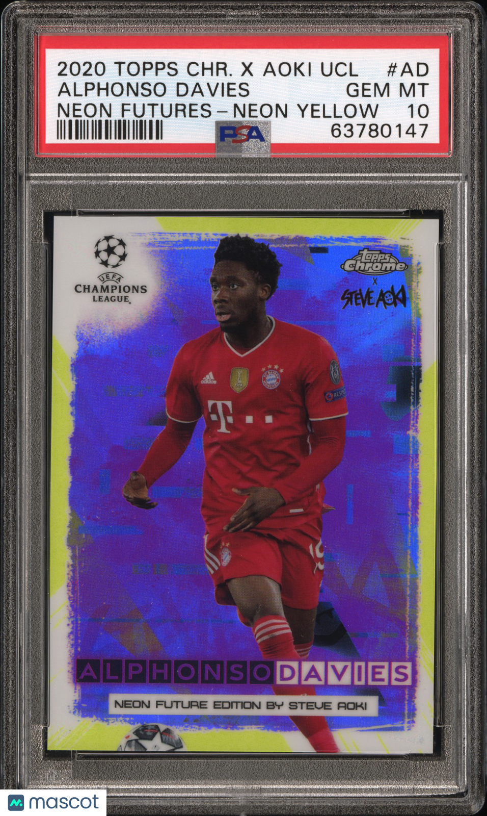 2020 Topps Chrome Champions League Neon Future Alphonso Davies Yellow PSA 10