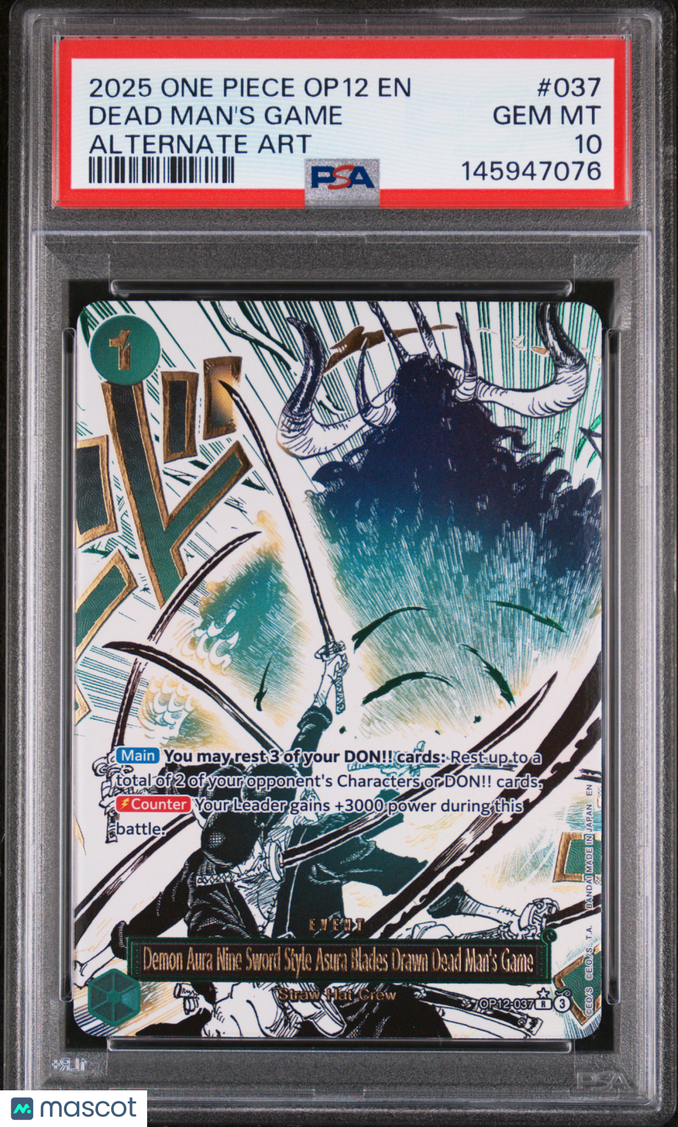 2025 One Piece Op12-Legacy Of The Master Dead Man'S Game Alternate Art PSA 10