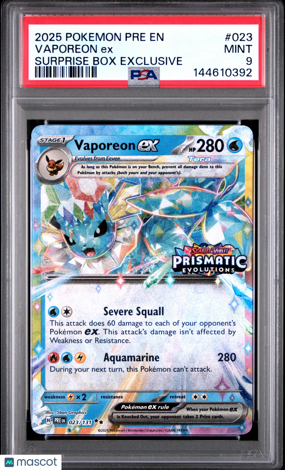 2025 Pokemon Prismatic Evolutions Vaporeon Ex Surprise Box Exclusive P
