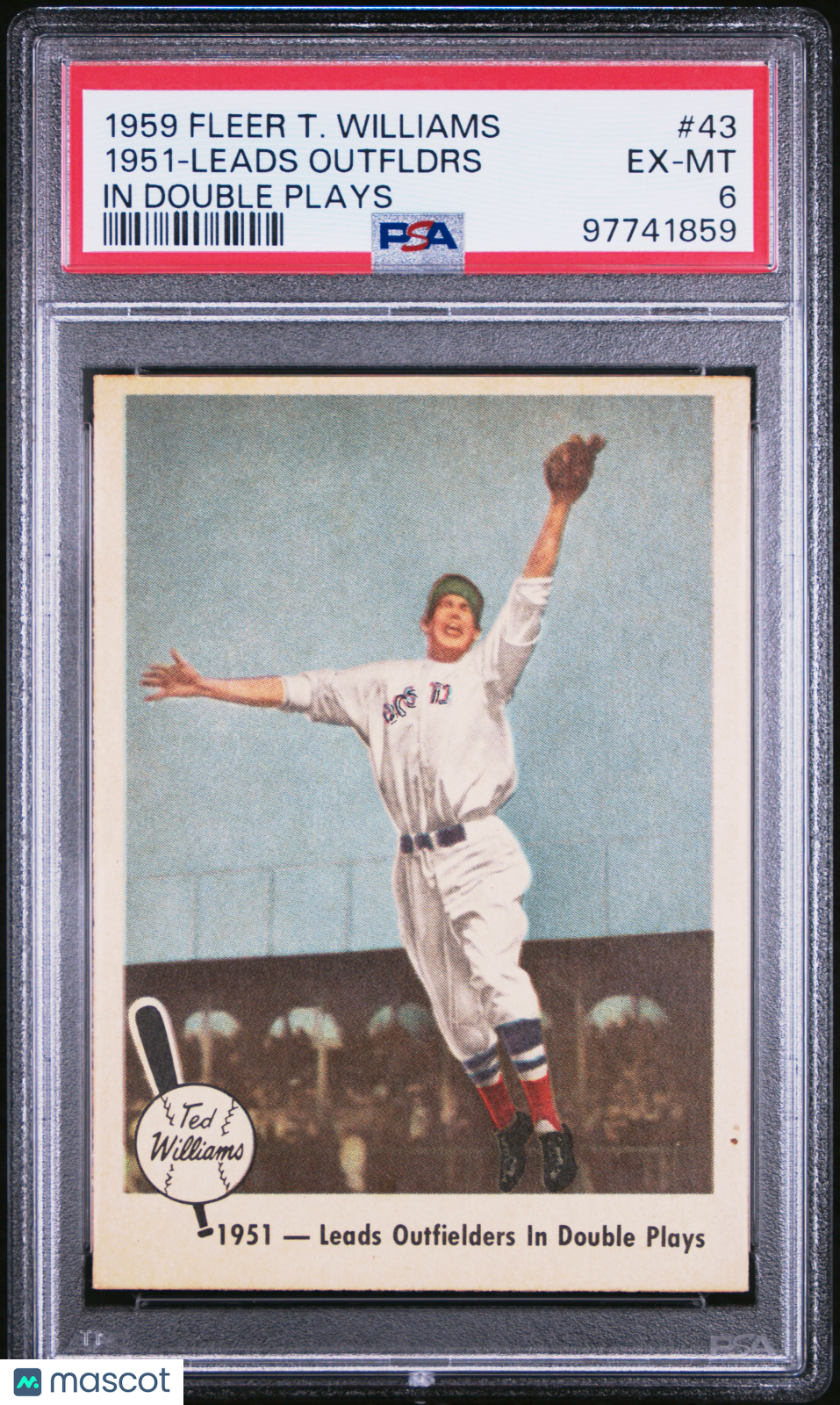 1959 Fleer Ted Williams 1951-Leads Outfldrs In Double Plays PSA 6 97741859