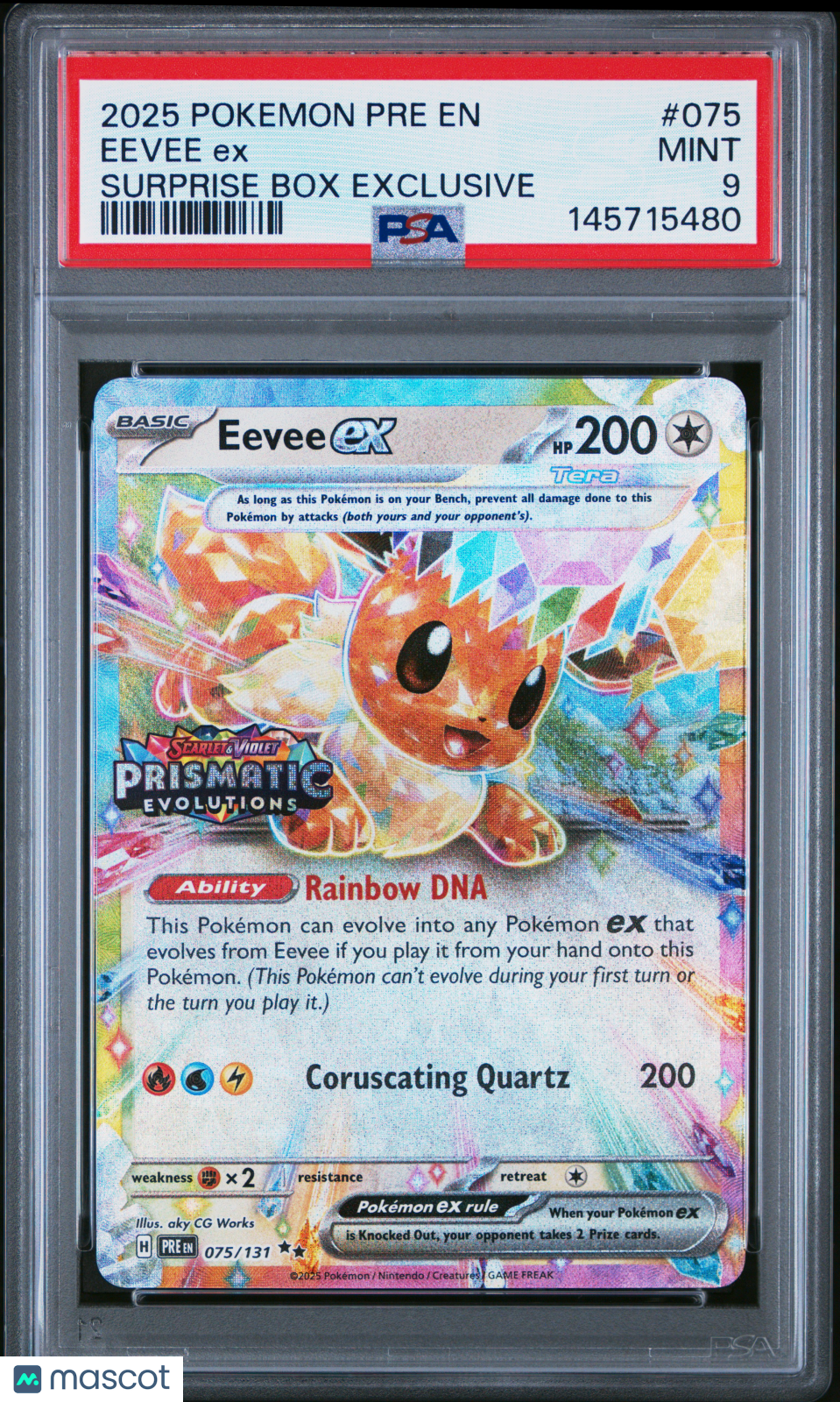 2025 Pokemon Pre En-Prismatic Evolutions Eevee Ex Surprise Box Exclusive PSA 9