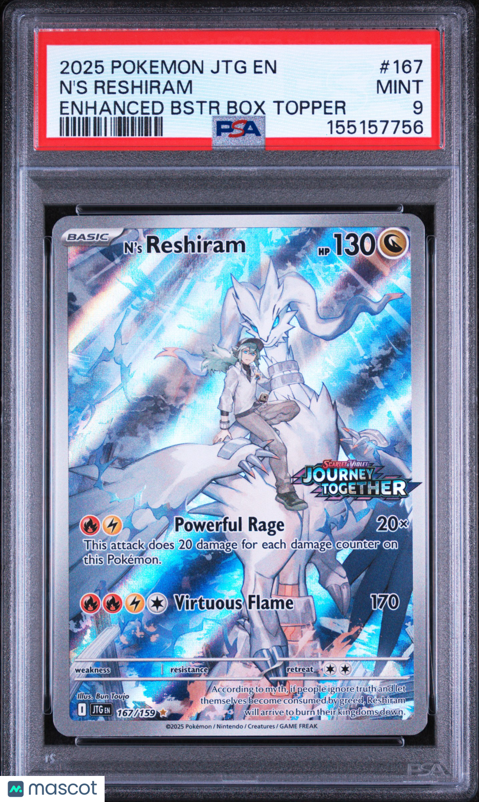 2025 Pokemon Jtg En-Journey Together N'S Reshiram Enhanced Bstr Box Topper PSA 9
