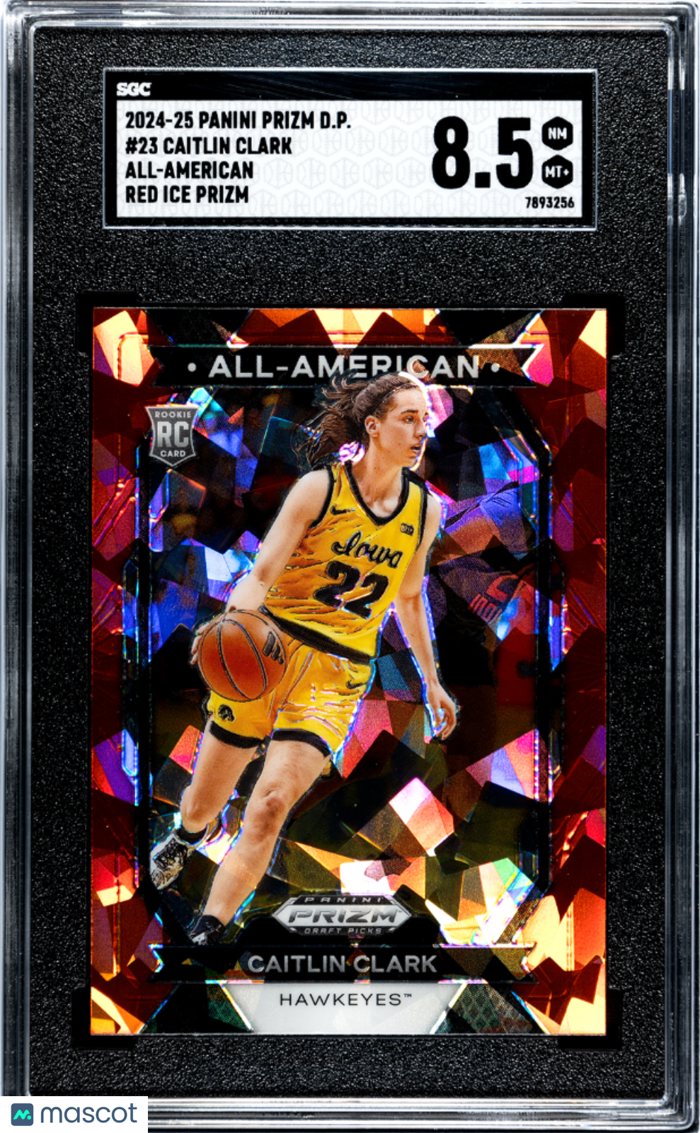 2024-25 Panini Prizm D.P. Caitlin Clark All-American Red Ice Prizm SGC 8.5