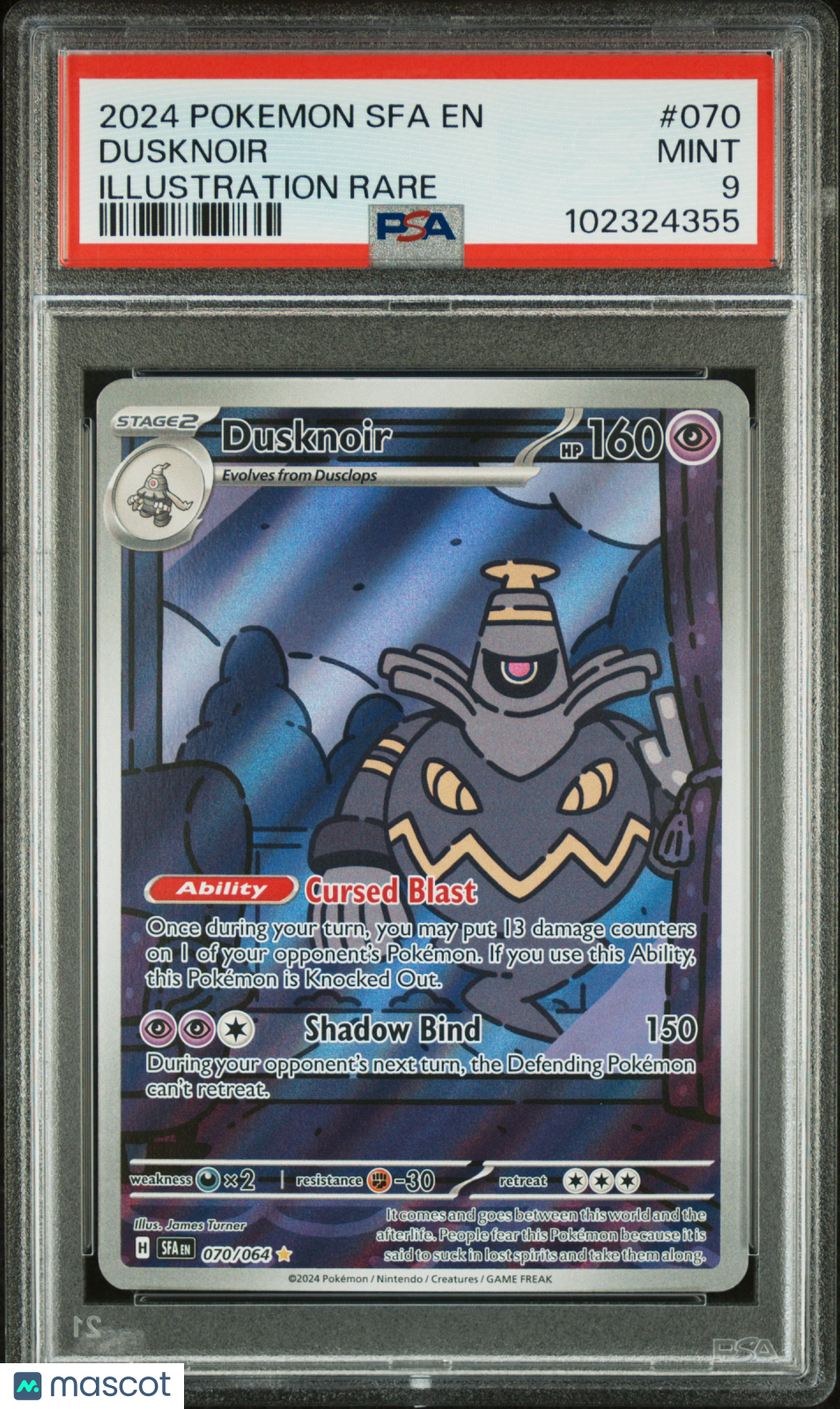 2024 Pokemon Sfa En-Shrouded Fable Dusknoir Illustration Rare PSA 9
