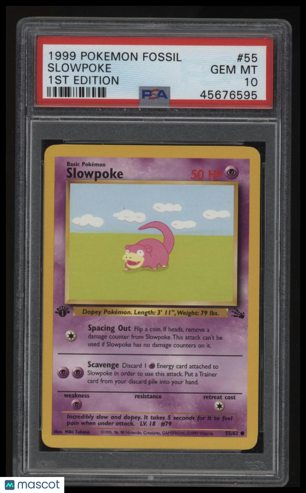 1999 Pokemon Fossil Slowpoke 1st Edition PSA 10