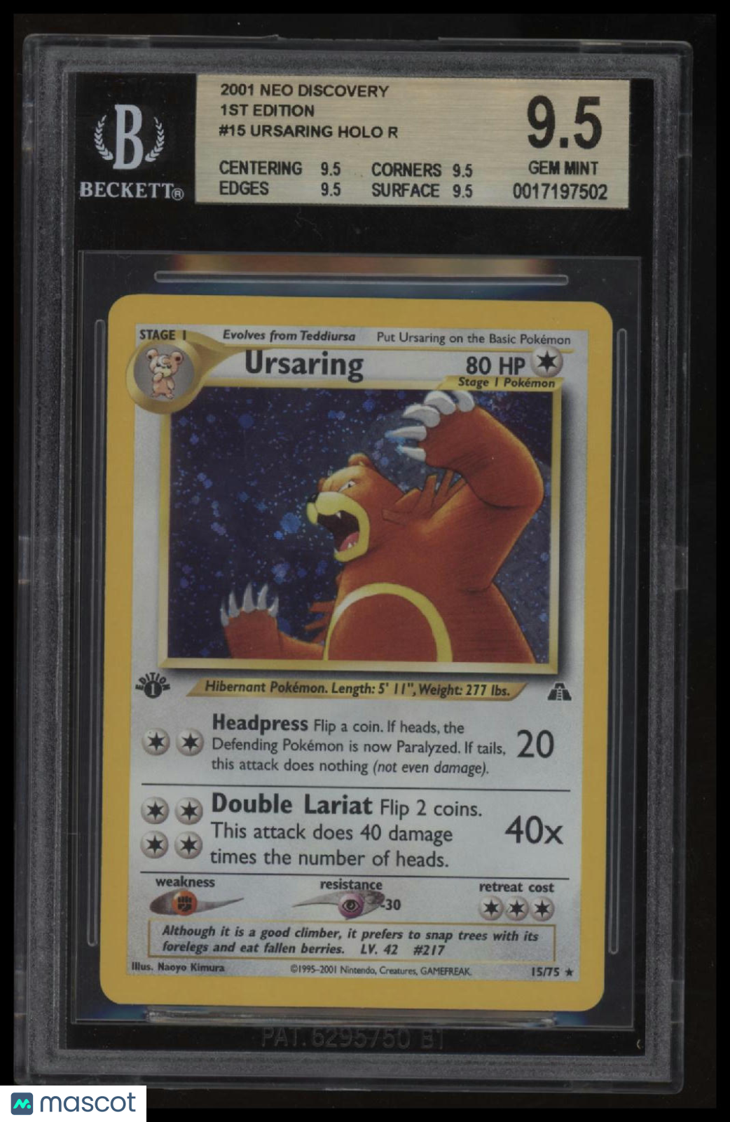 2001 Pokemon Neo Discovery 1st Edition Ursaring HOLO R BGS 9.5