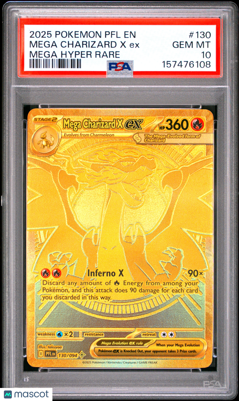 2025 Pokemon Pfl En-Phantasmal Flames Mega Charizard X Ex Mega Hyper Rare PSA 10