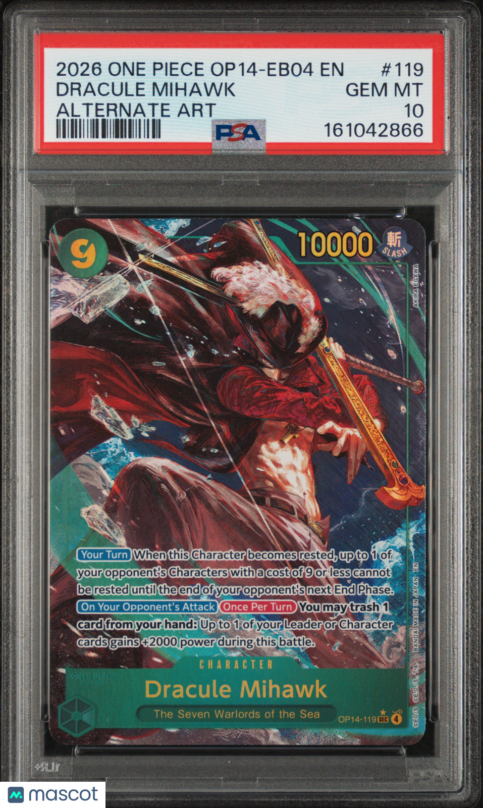 2026 One Piece Op14-Eb04-The Azure Sea'S Seven Dracule Mihawk Alt Art PSA 10
