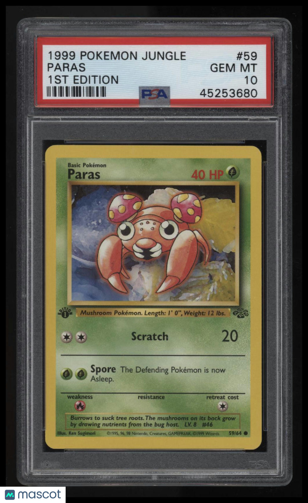 1999 Pokemon Jungle Paras 1st Edition PSA 10