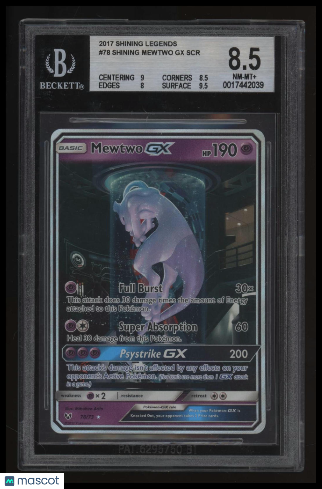 2017 Pokemon Sun and Moon Shining Legends Mewtwo GX SCR BGS 8.5