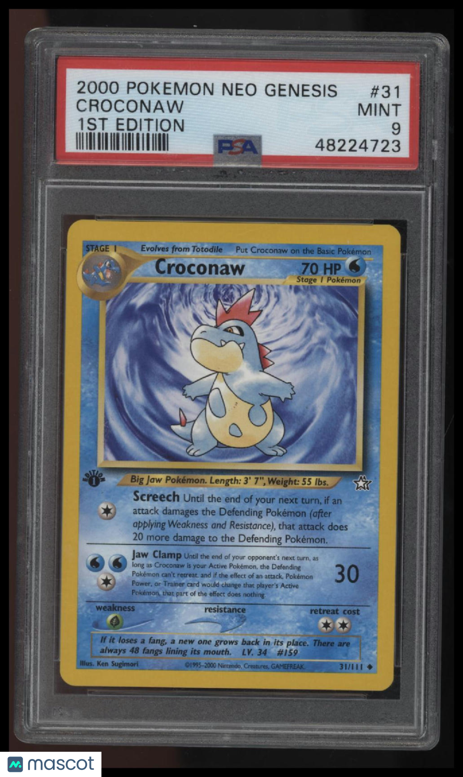 2000 Pokemon Neo Genesis 1st Edition Croconaw 1st Edition PSA 9