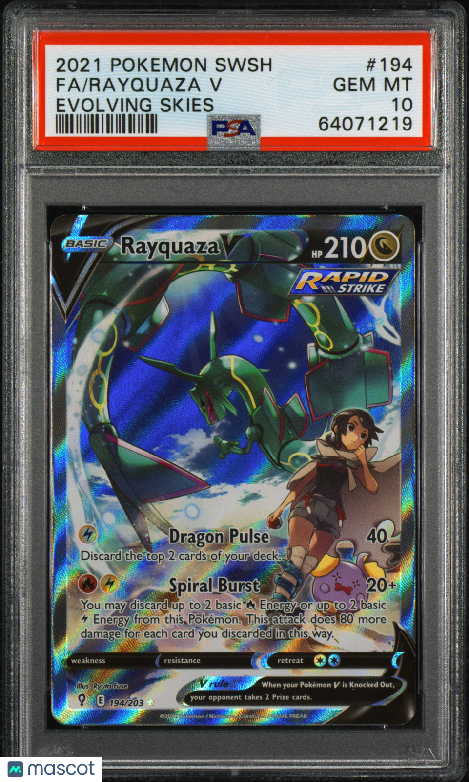 2021 Pokemon Sword & Shield Evolving Skies Rayquaza V Alt Art PSA 10