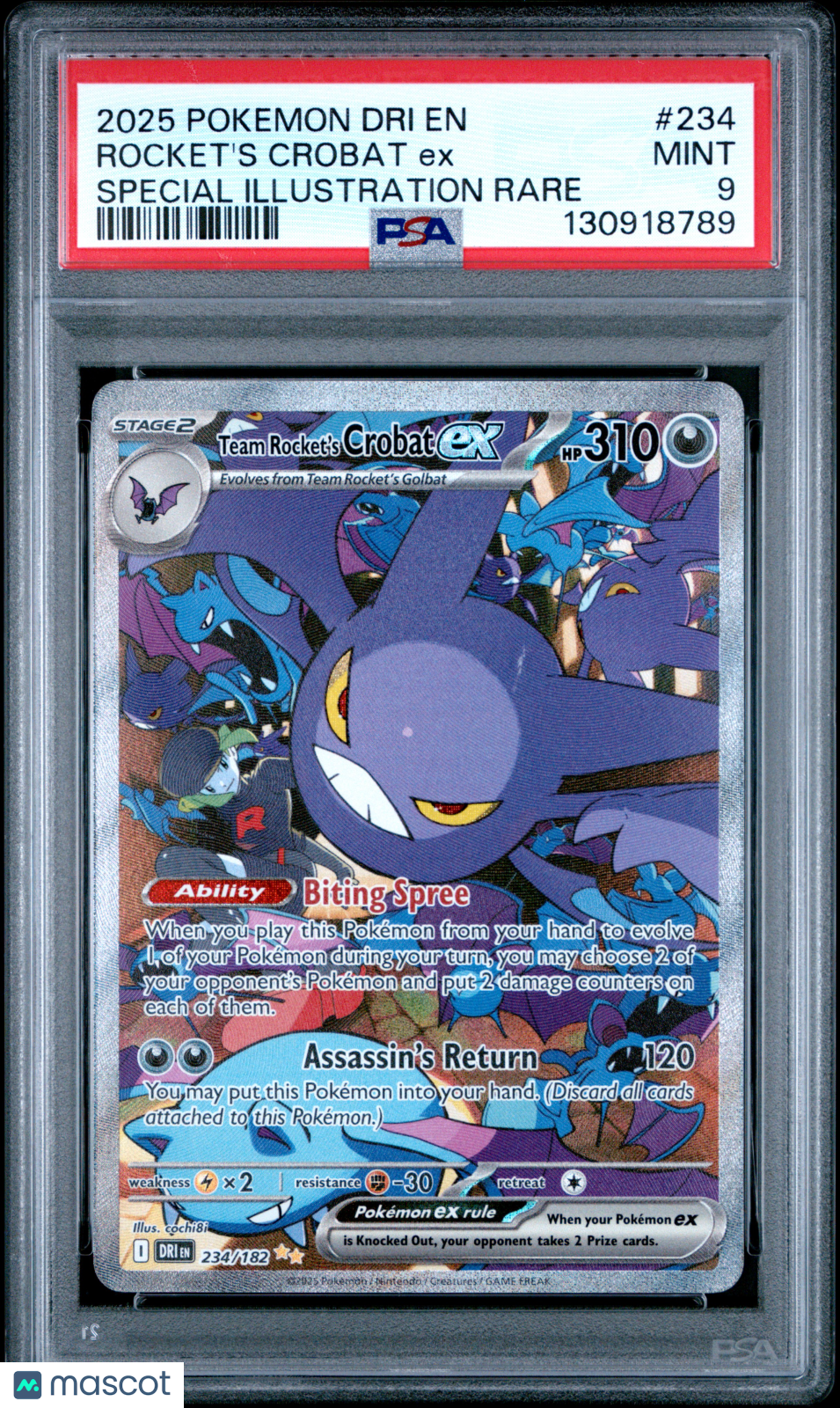 2025 Pokemon Destined Rivals Rocket'S Crobat Ex Special Illustration Rare PSA 9