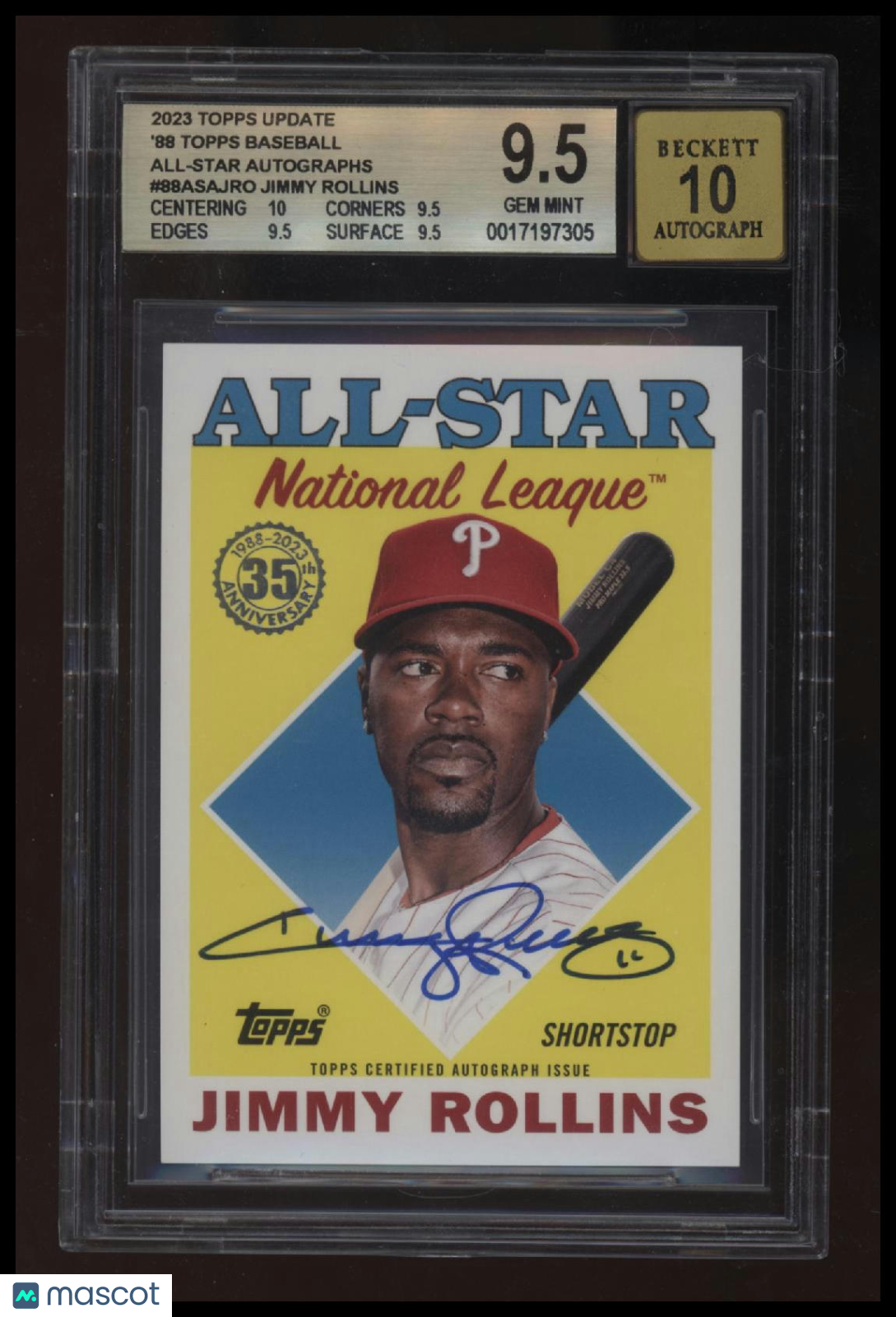 2023 Topps Update &#39;88 Topps Baseball All-Star Autographs Jimmy Rollins BGS 9.5