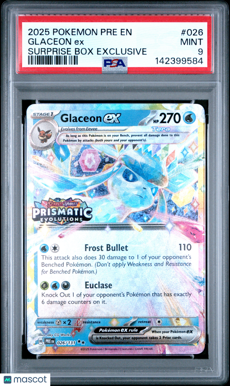 2025 Pokemon Pre En-Prismatic Evolutions Glaceon Ex Surprise Box Exclusive PSA 9