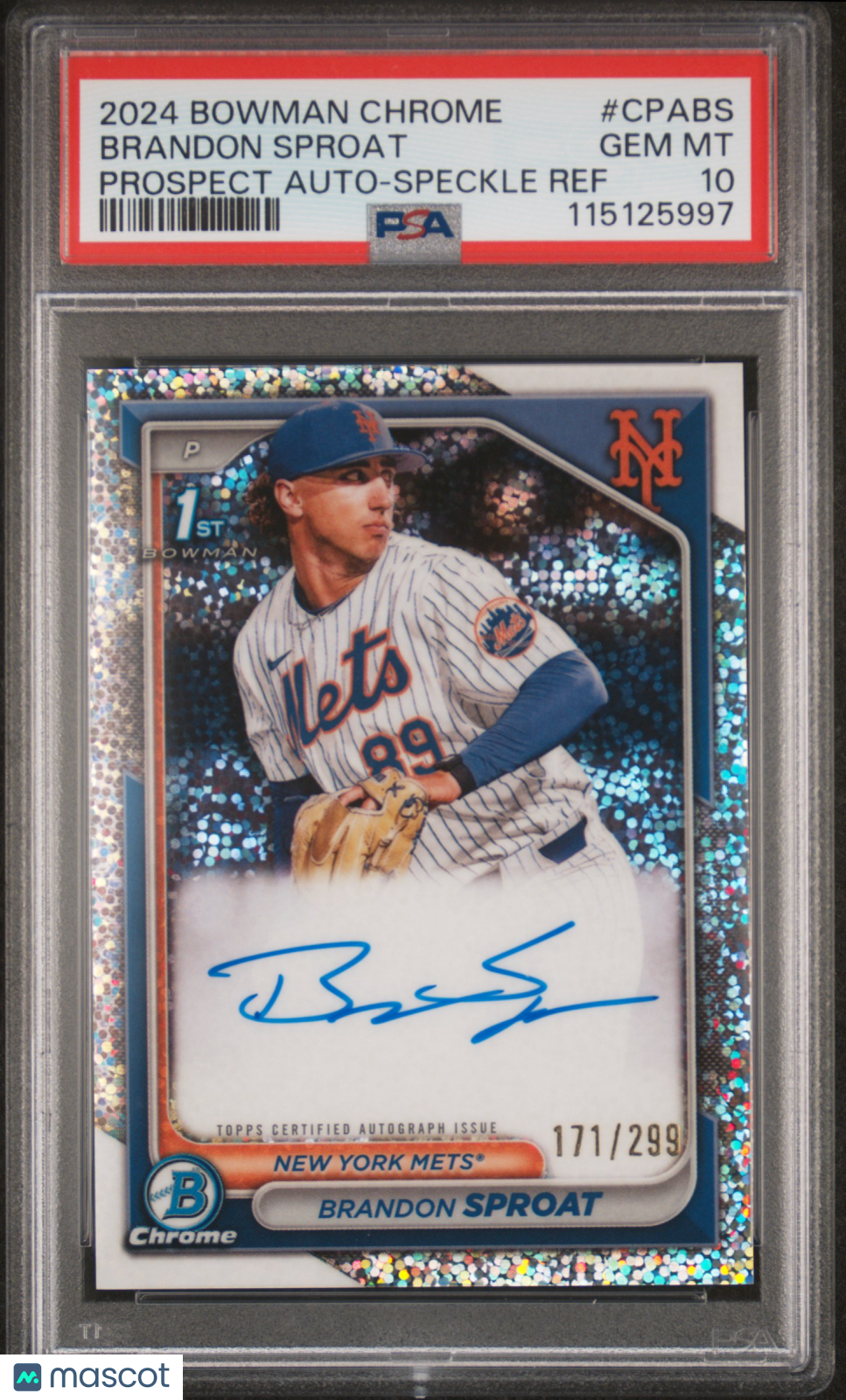 2024 Bowman Chrome Prospect Autographs Brandon Sproat Speckle Ref PSA 10