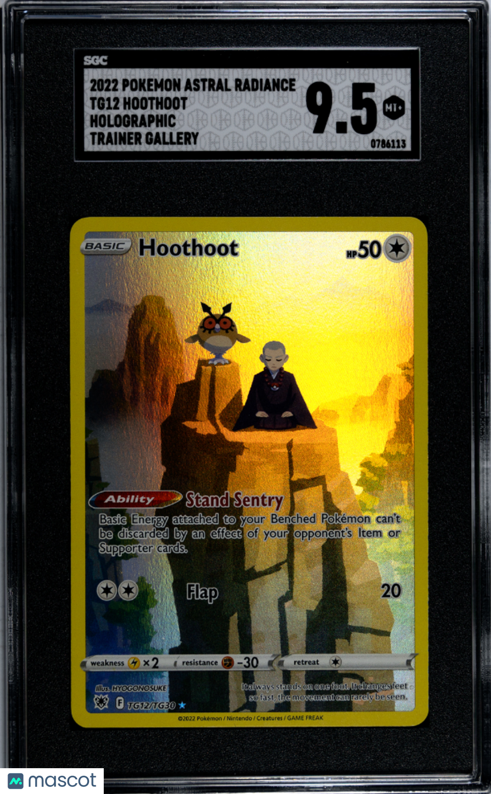 2022 Pokemon Astral Radiance Hoothoot Holographic Trainer Gallery SGC 9.5