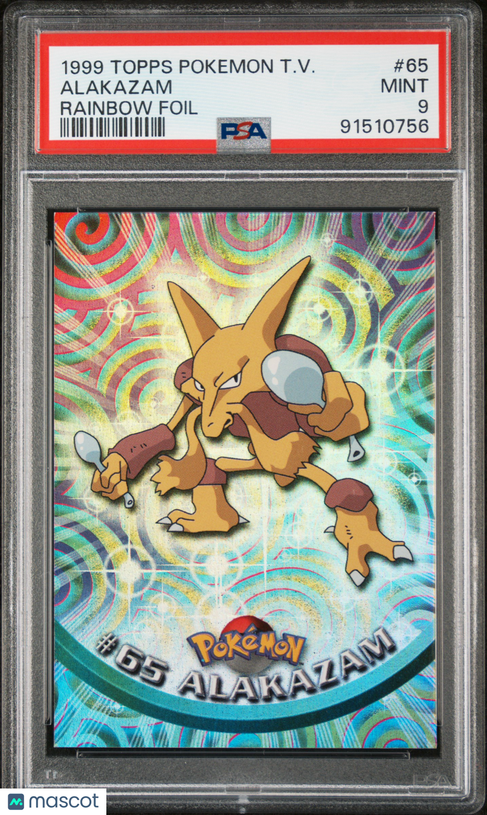 1999 Topps Pokemon Tv Alakazam Rainbow Foil PSA 9