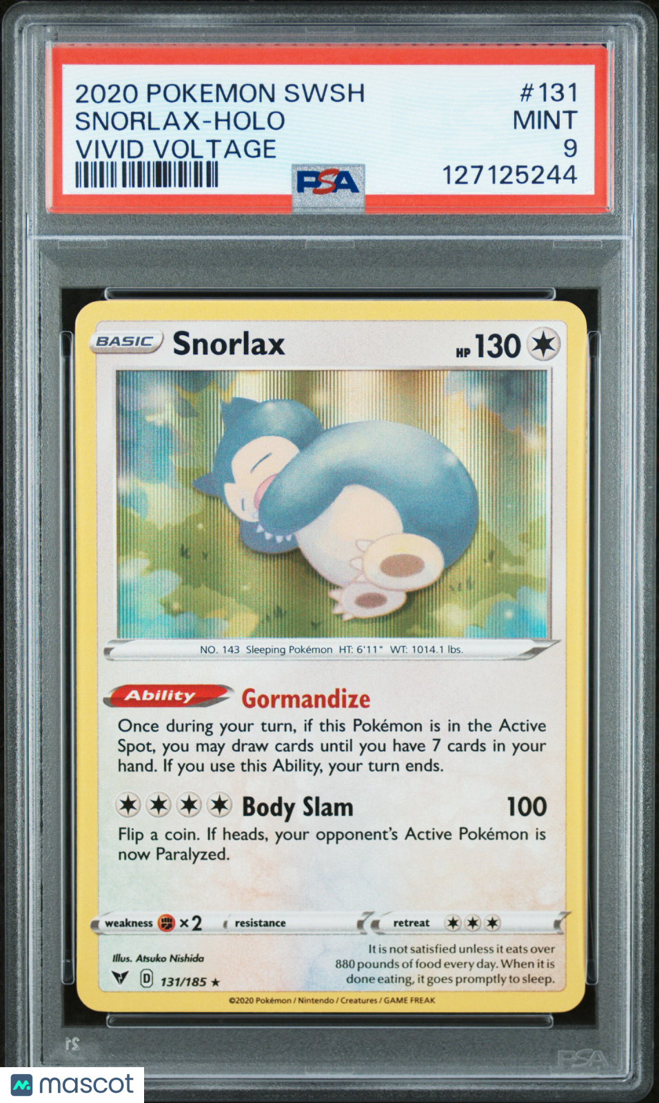 2020 Pokemon Sword & Shield Vivid Voltage Snorlax-Holo Vivid Voltage PSA 9