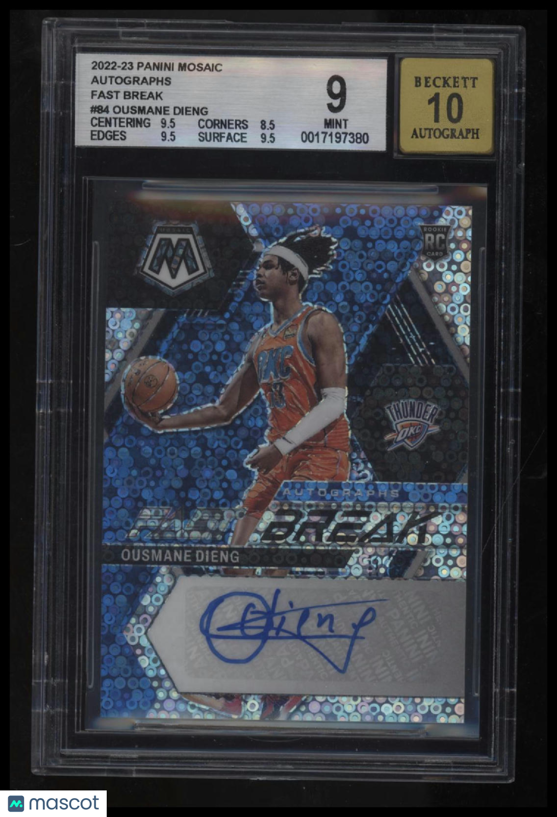 2022-23 Panini Mosaic Autographs Fast Break Ousmane Dieng BGS 9.0