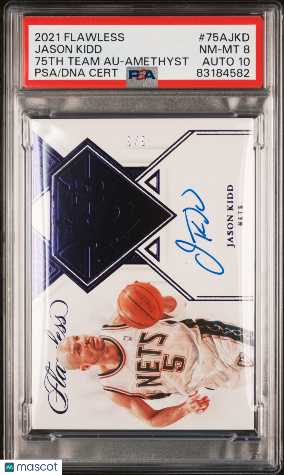 2021 Panini Flawless Flawless 75th Team Auto Jason Kidd Amethyst PSA 8