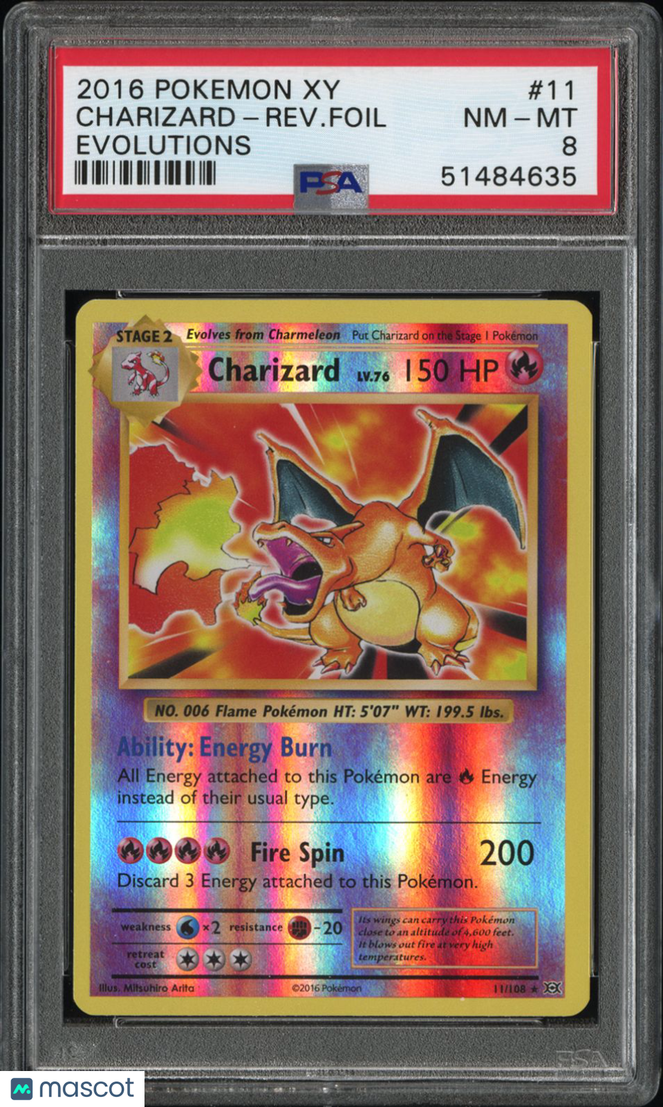 2016 Pokemon Xy Evolutions Charizard-Rev.Foil Evolutions PSA 8