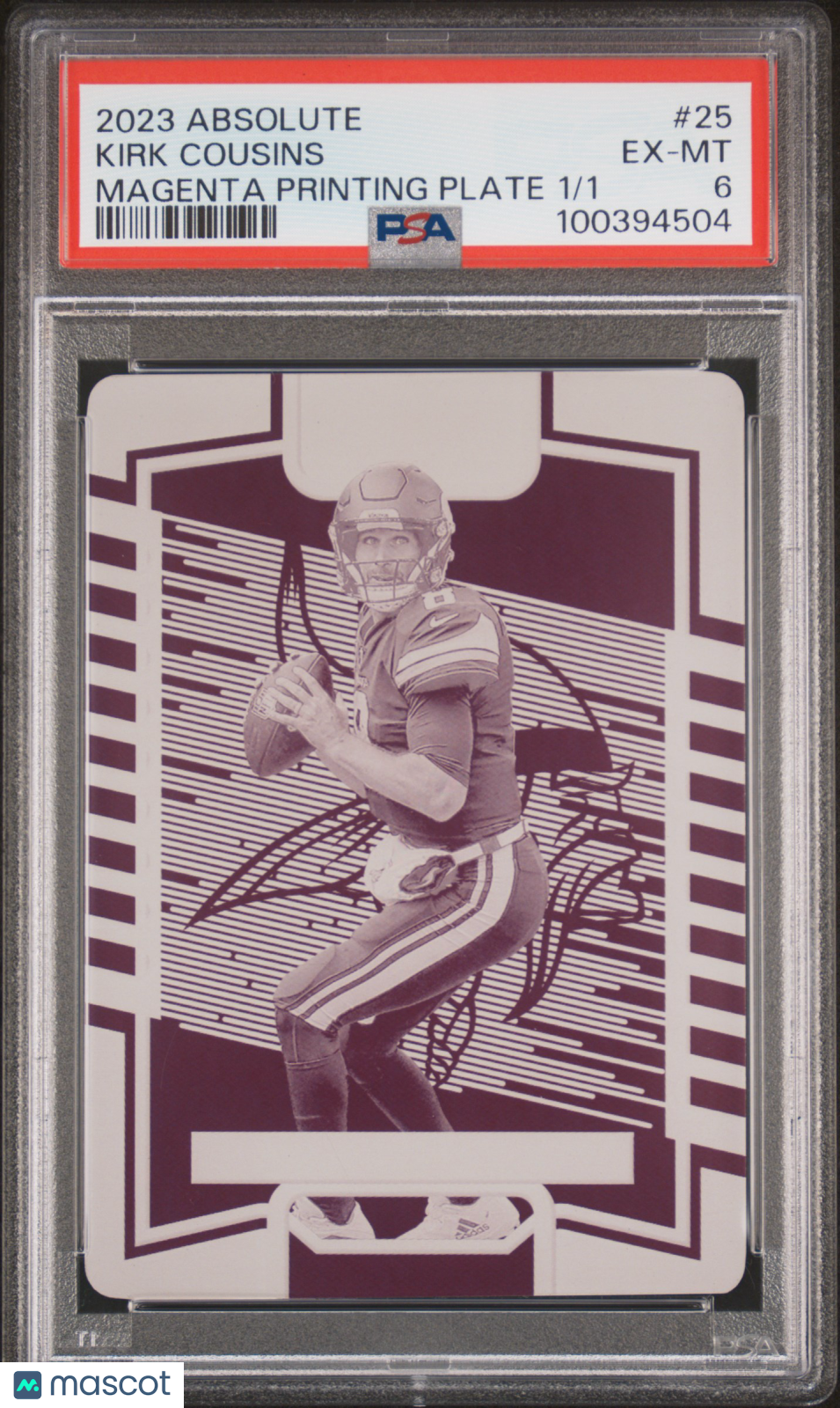 2023 Panini Absolute Kirk Cousins Magenta Printing Plate 1/1 PSA 6