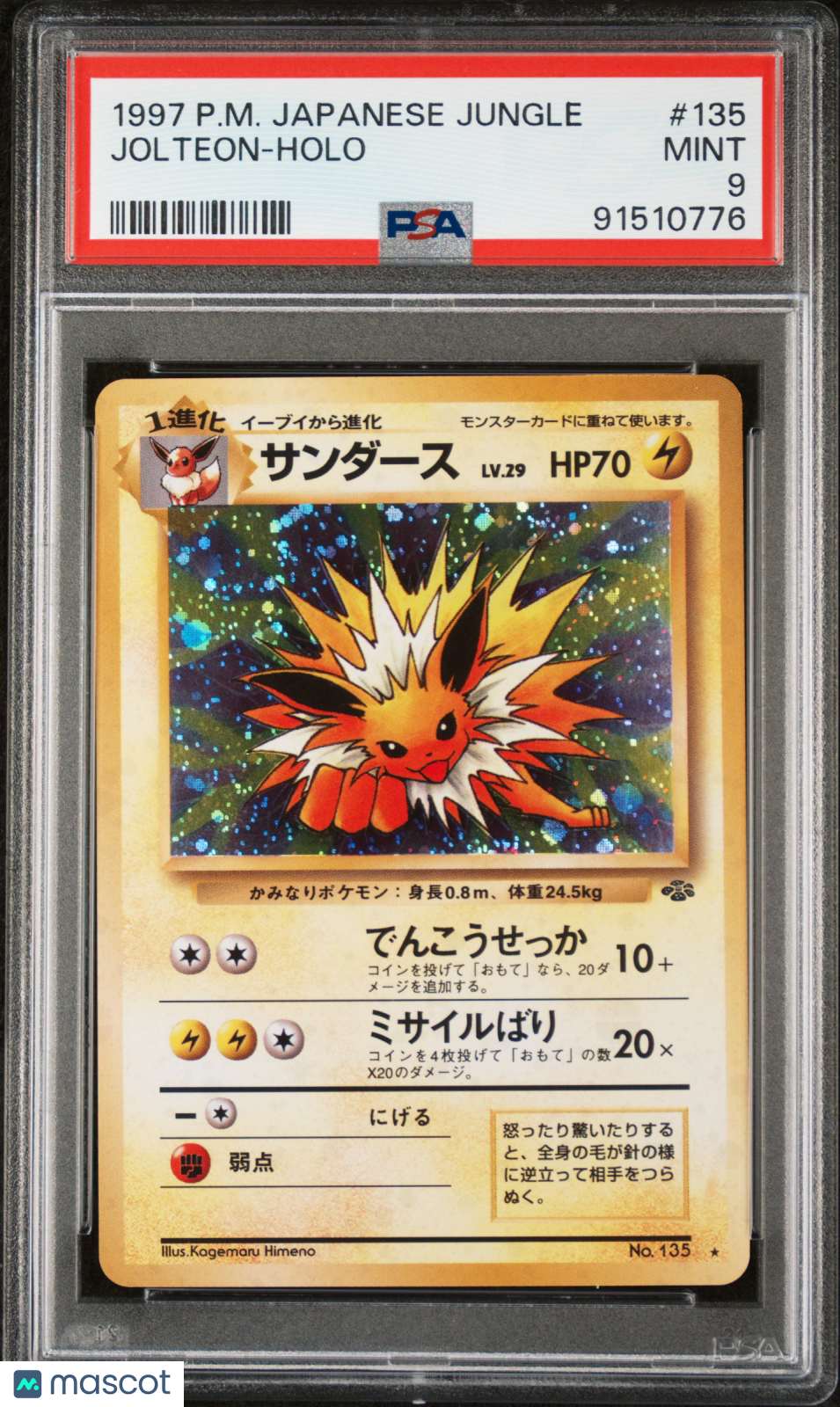 1997 Pokemon Japanese Jungle Jolteon-Holo PSA 9