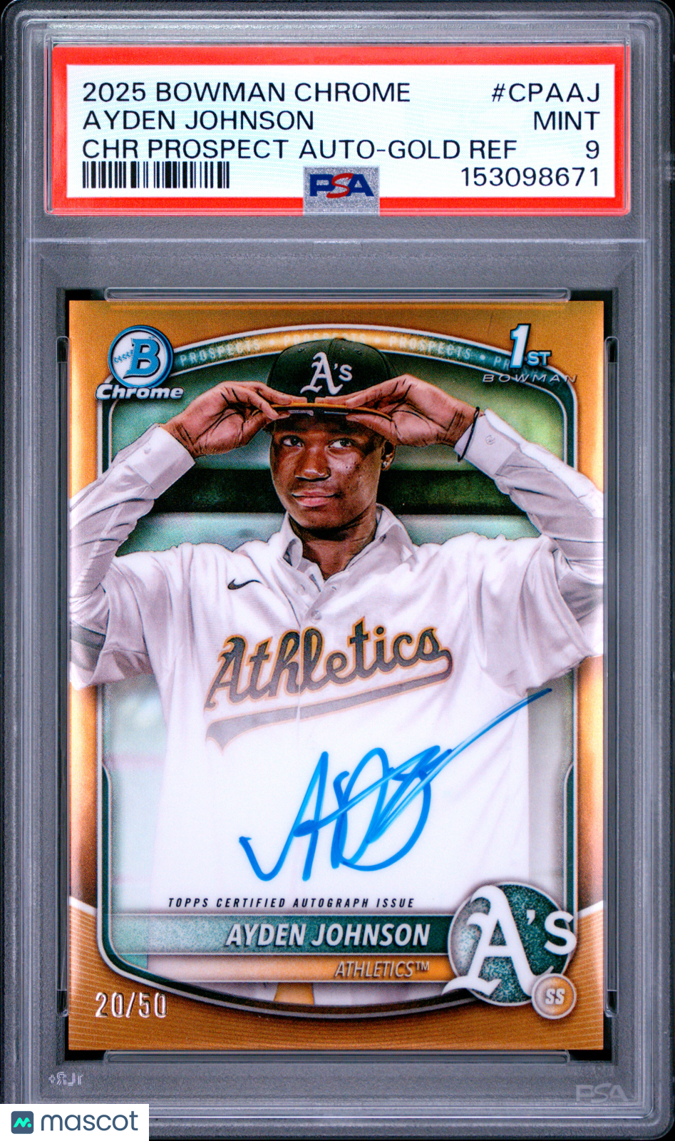 2025 Bowman Chrome Prospect Autographs Ayden Johnson Gold Ref PSA 9