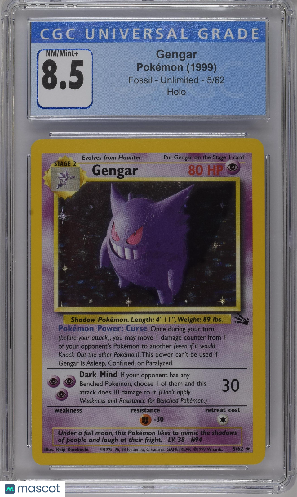 1999 Fossil Gengar CGC 8.5 Holo