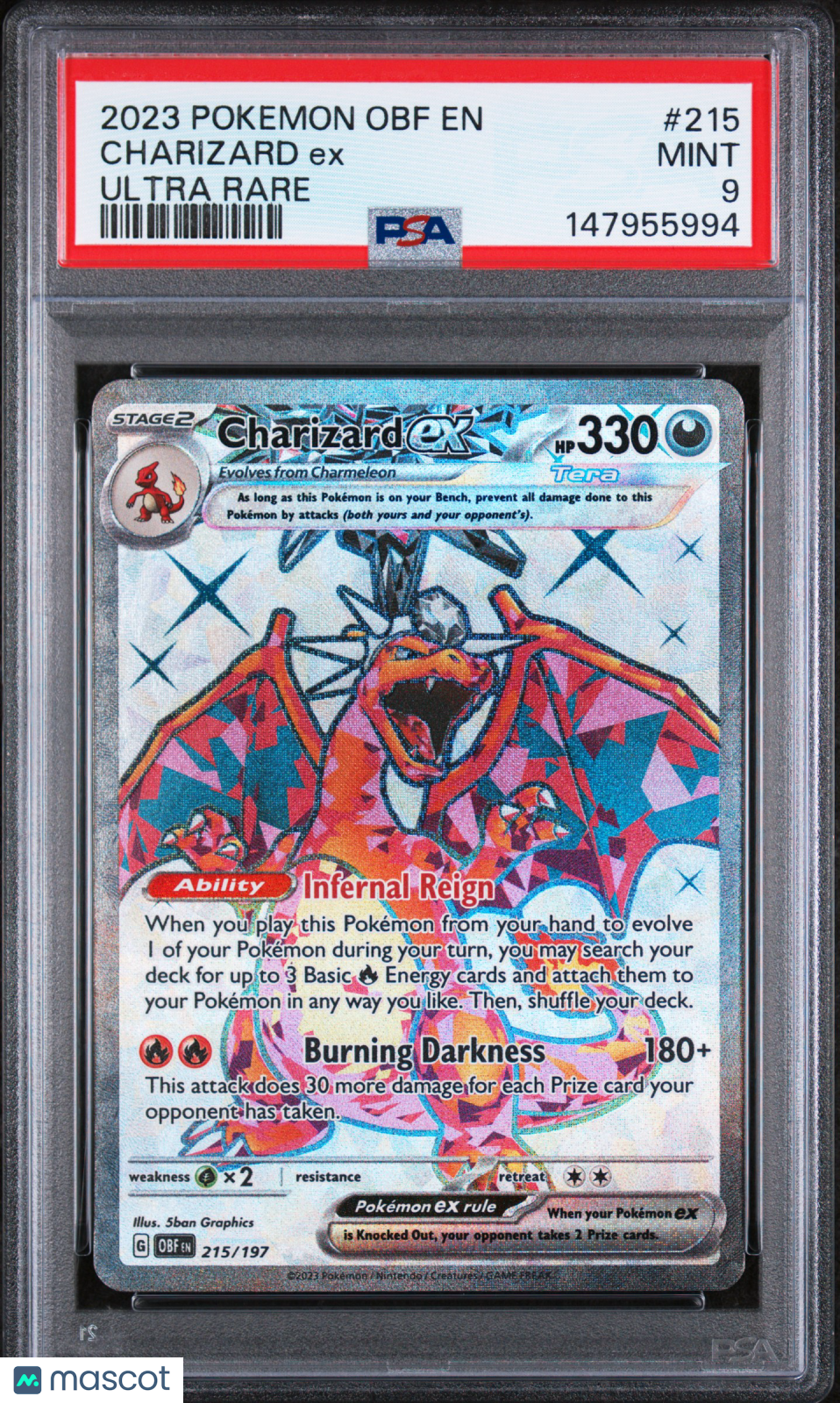 2023 Pokemon Obf En-Obsidian Flames Charizard Ex Ultra Rare PSA 9
