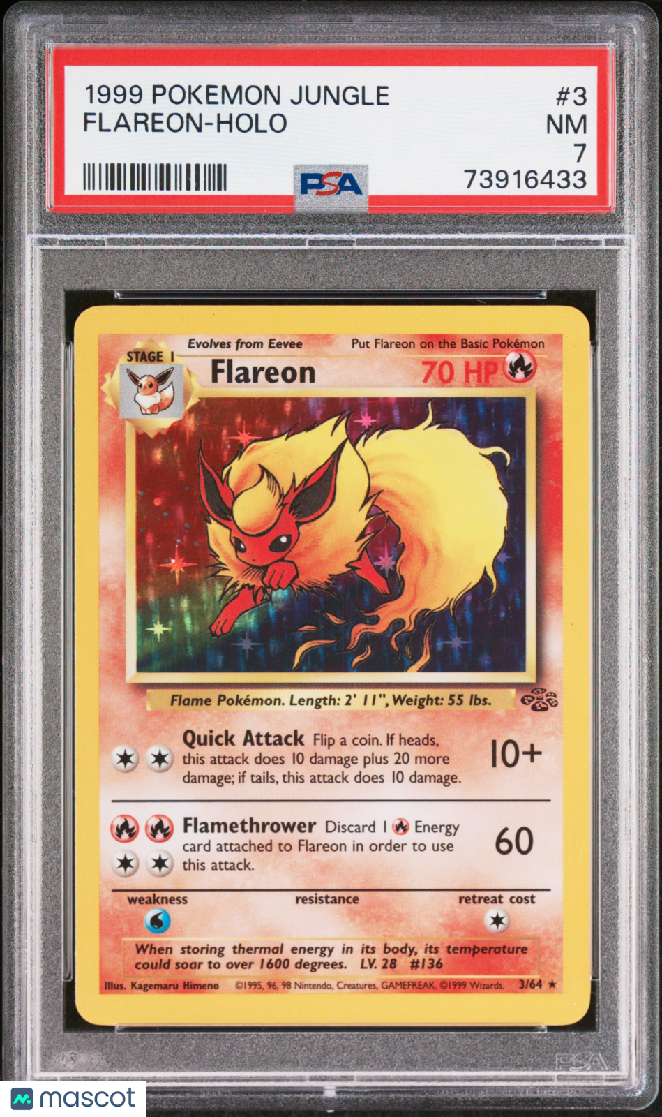 1999 Pokemon Jungle Flareon-Holo PSA 7