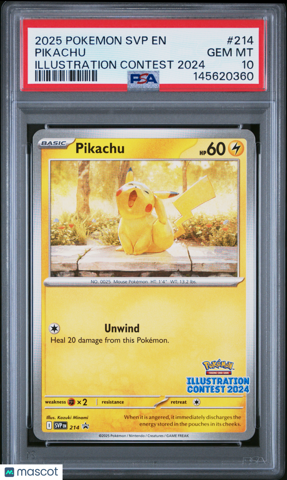 2025 Pokemon Svp En-Sv Black Star Promo Pikachu Illustration Contest 2024 PSA 10