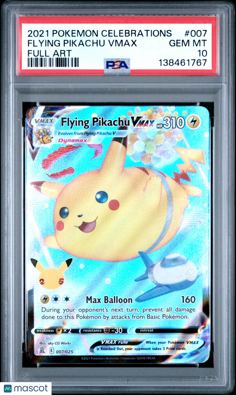2021 Pokemon Celebrations Flying Pikachu Vmax Full Art PSA 10