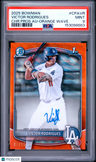 2025 Bowman Chrome Prospect Autographs Victor Rodrigues Orange Wave PSA 9
