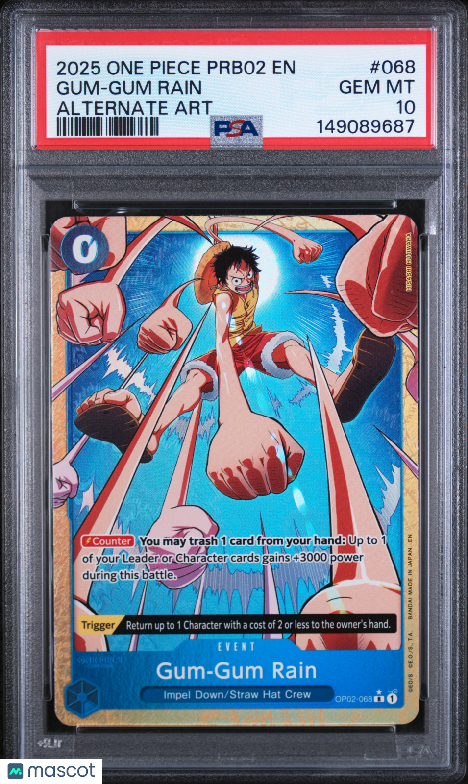 2025 One Piece Prb02-Premium Booster Vol.2 Gum-Gum Rain Alternate Art PSA 10