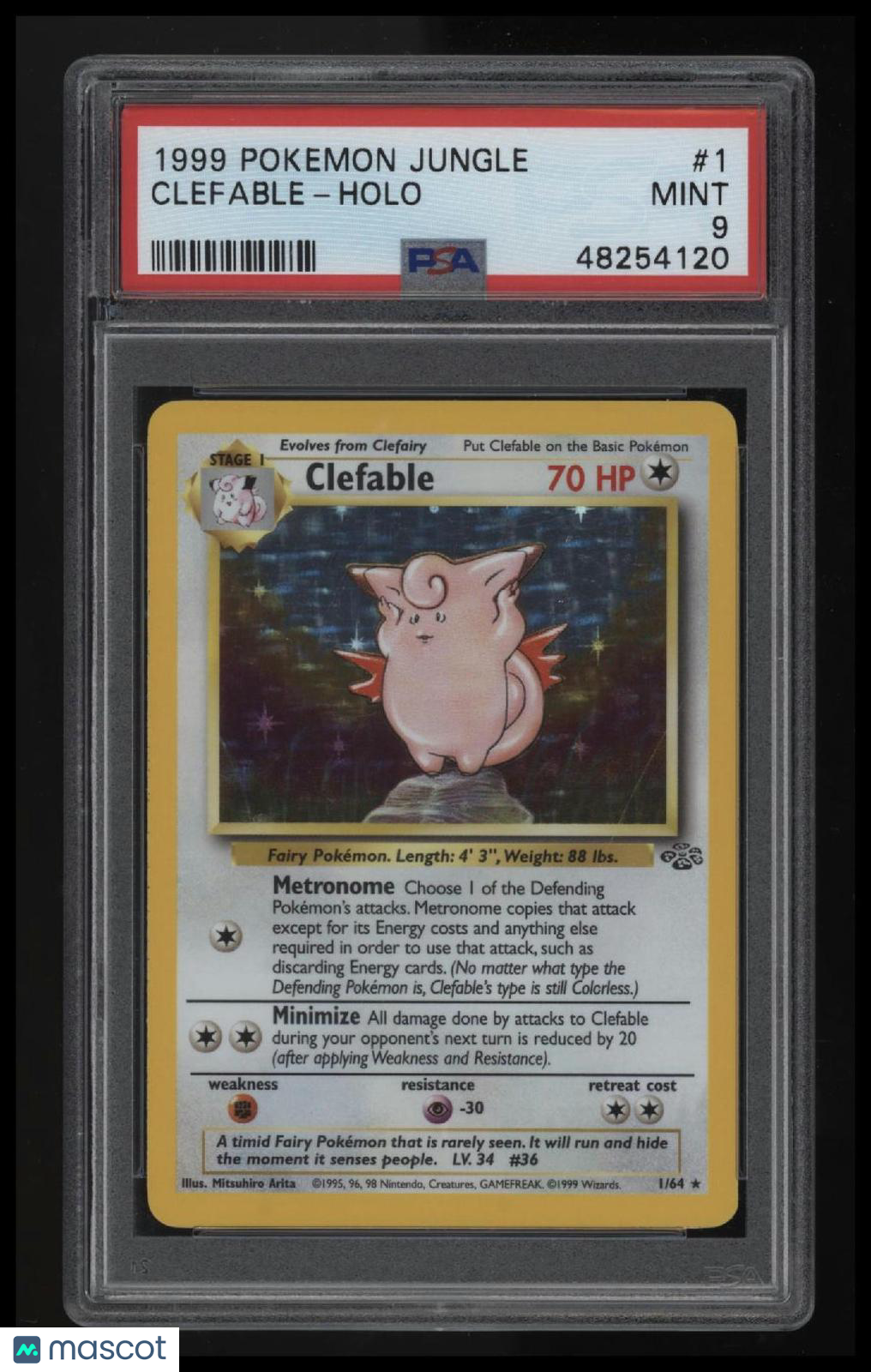 1999 Pokemon Jungle Clefable-Holo PSA 9