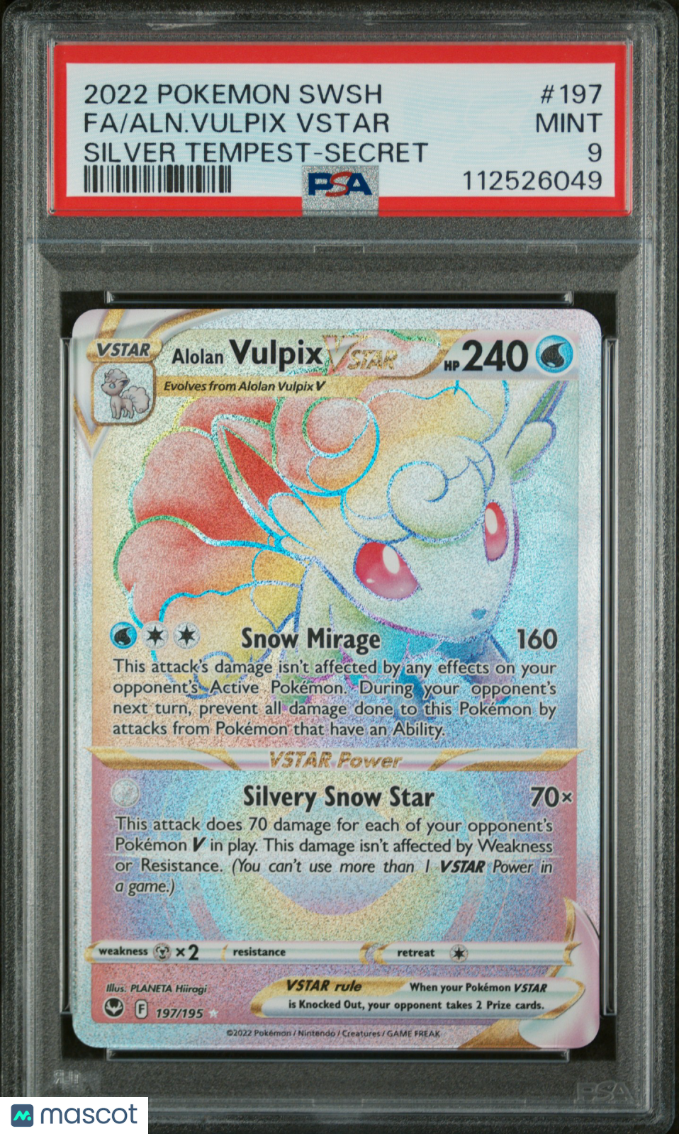 2022 Pokemon Sword & Shield Silver Tempest Fa/Aln.Vulpix Vstar Secret PSA 9