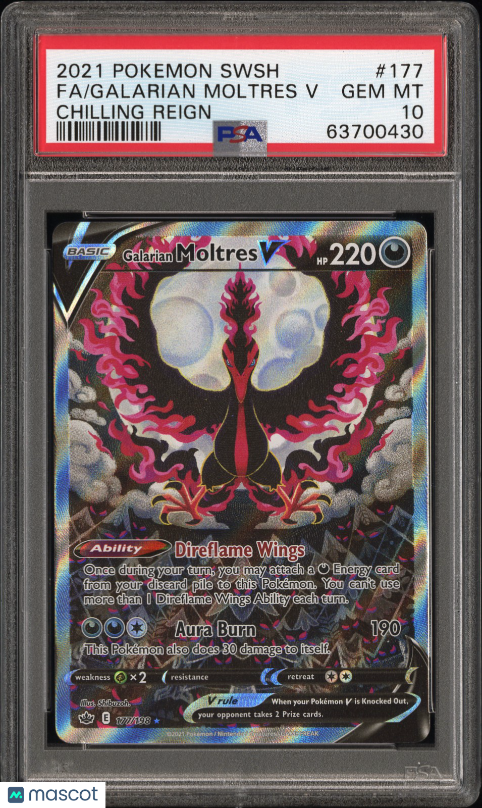 2021 Pokemon Sword & Shield Chilling Reign Fa/Galarian Moltres V PSA 10