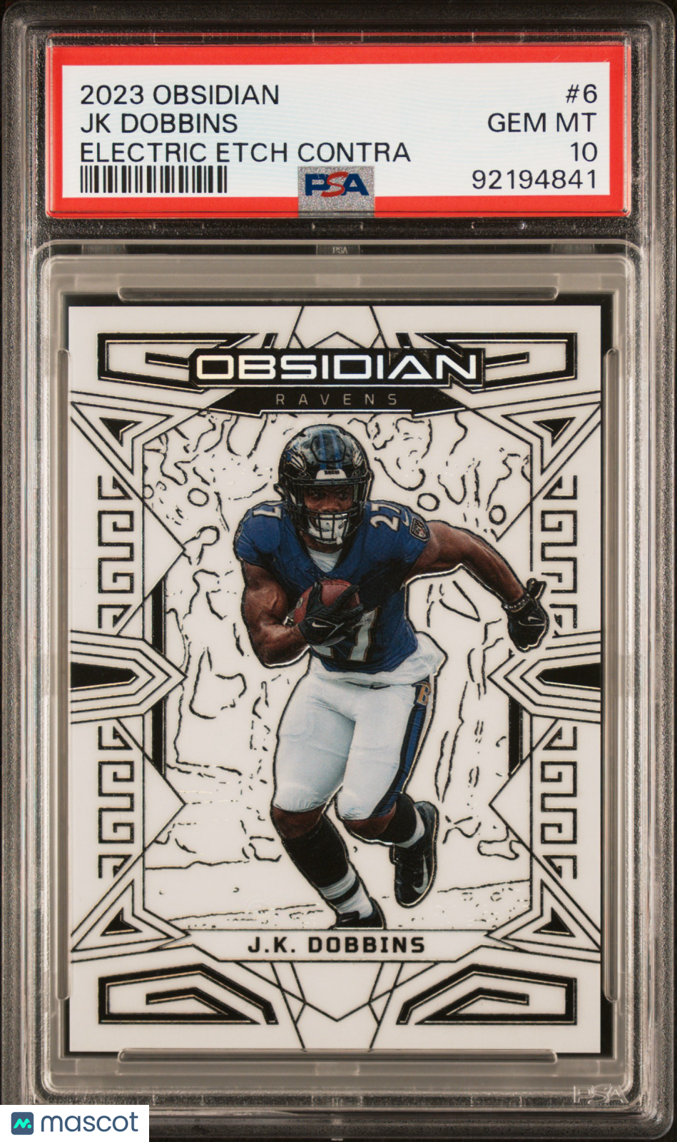 2023 Panini Obsidian Jk Dobbins Electric Etch Contra PSA 10