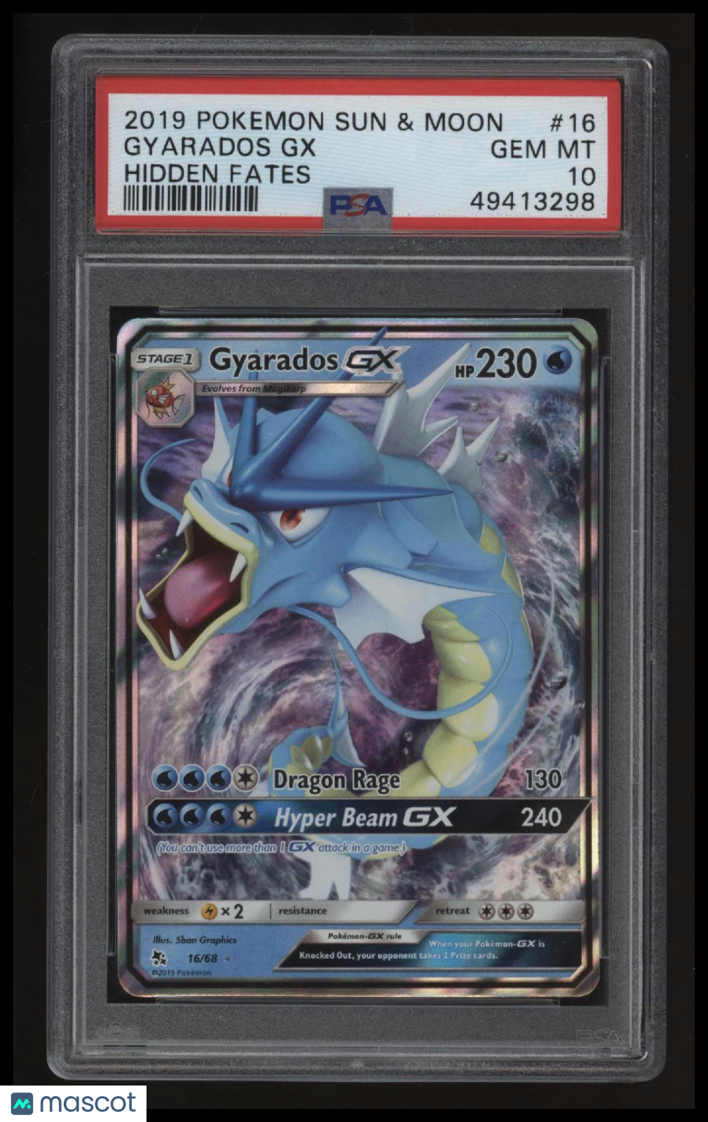 2019 Pokemon Sun & Moon Hidden Fates Gyarados Gx Hidden Fates PSA 10