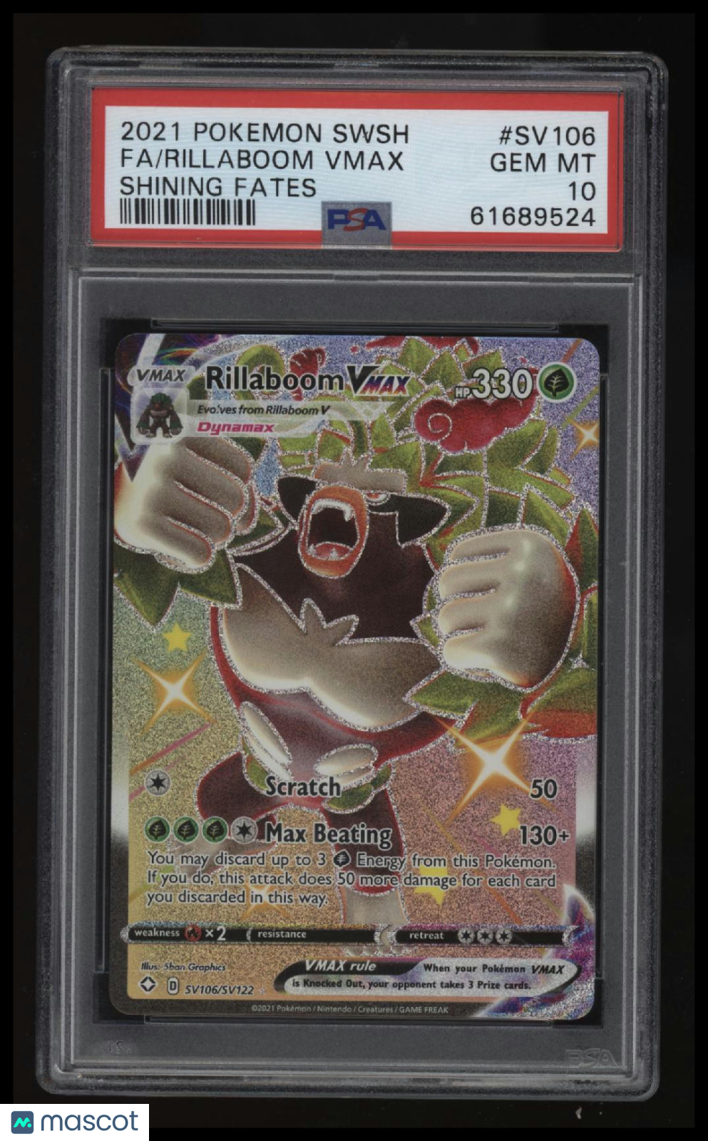 2021 Pokemon Sword &amp; Shield Shining Fates Fa/Rillaboom Vmax Shining Fates PSA 10